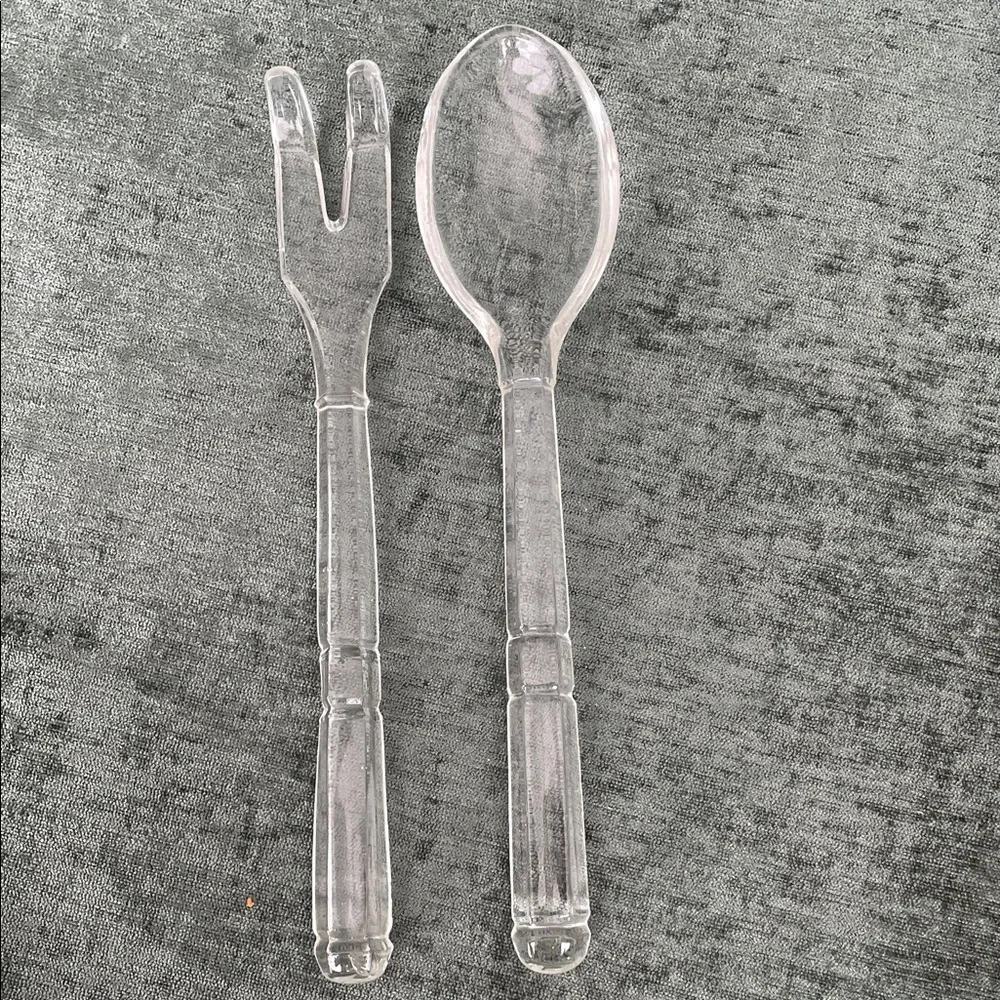 Vintage Art Deco glass Serving Spoon and Fork Set - Home Dining